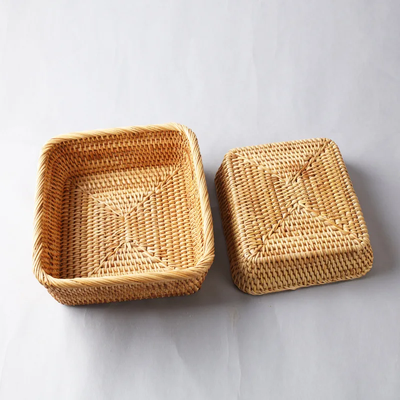 Vietnam Rattan Fruit Basket Home Fruit Plate Living Room Snacks Candy Basket Refreshment Box Coffee Table Storage Basket