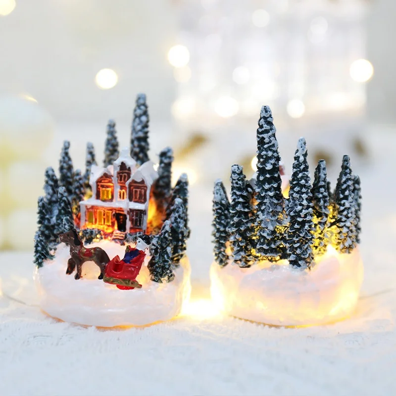 Kanlong LED Christmas decorations Resin house Light up Christmas micro-landscape  small house for christmas decor