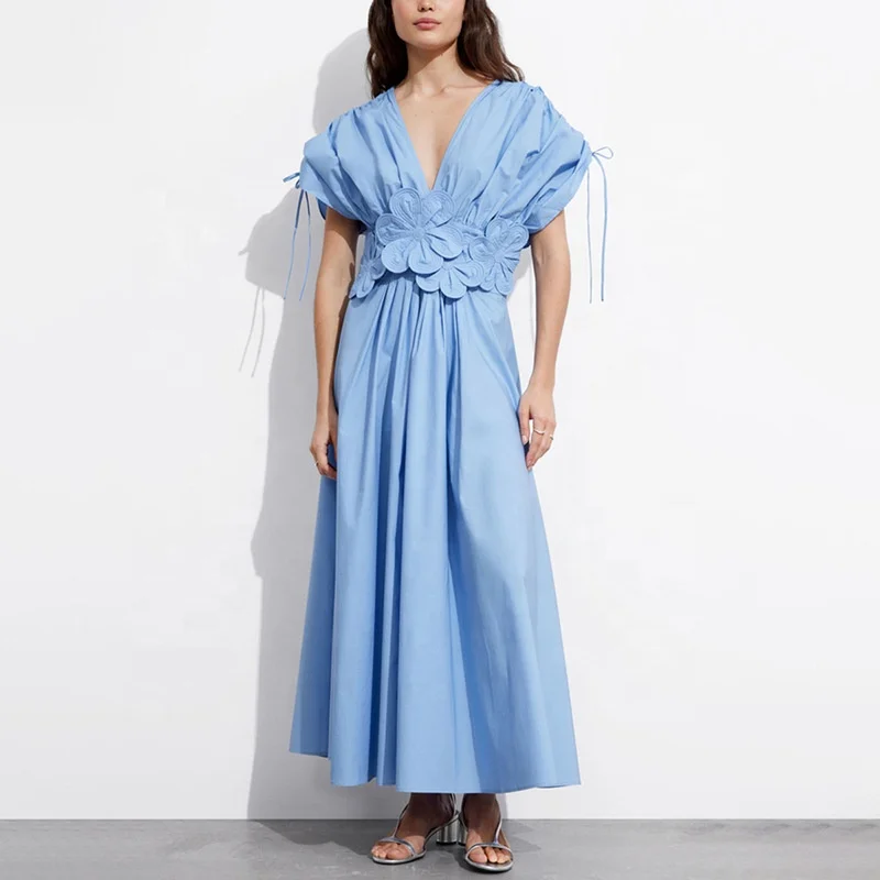 Design Long Dress Style Women 1 Piece Summer Dress Bettergirl New Temperament Elegant Style High Waist V-neck Collage Flower