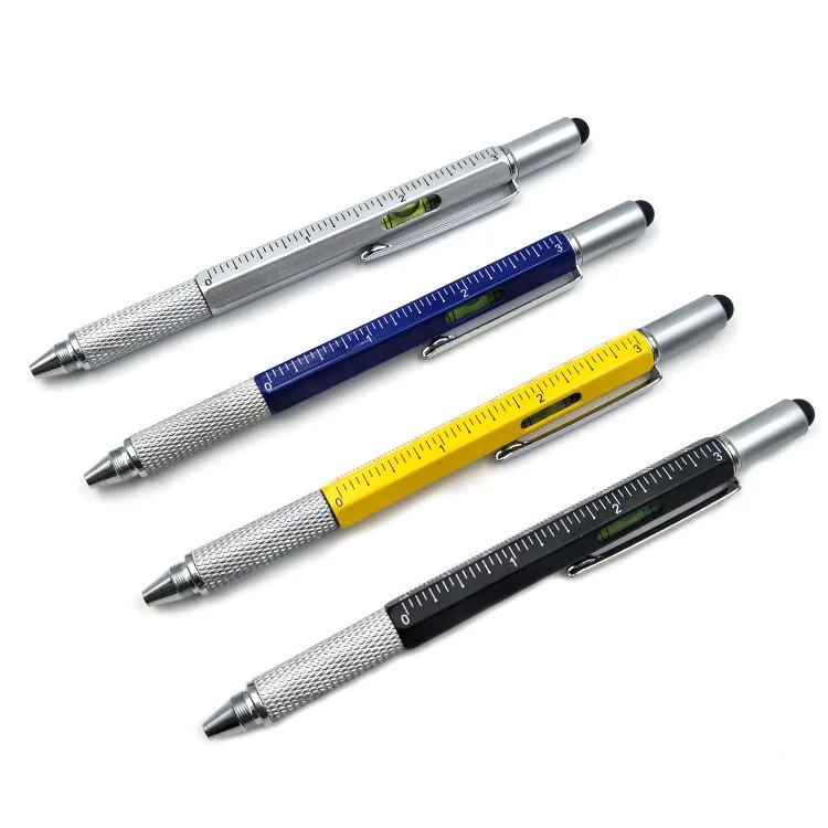 Custom printed promotional multifunctional rule stylus pen screw bit spirit level ballpoint