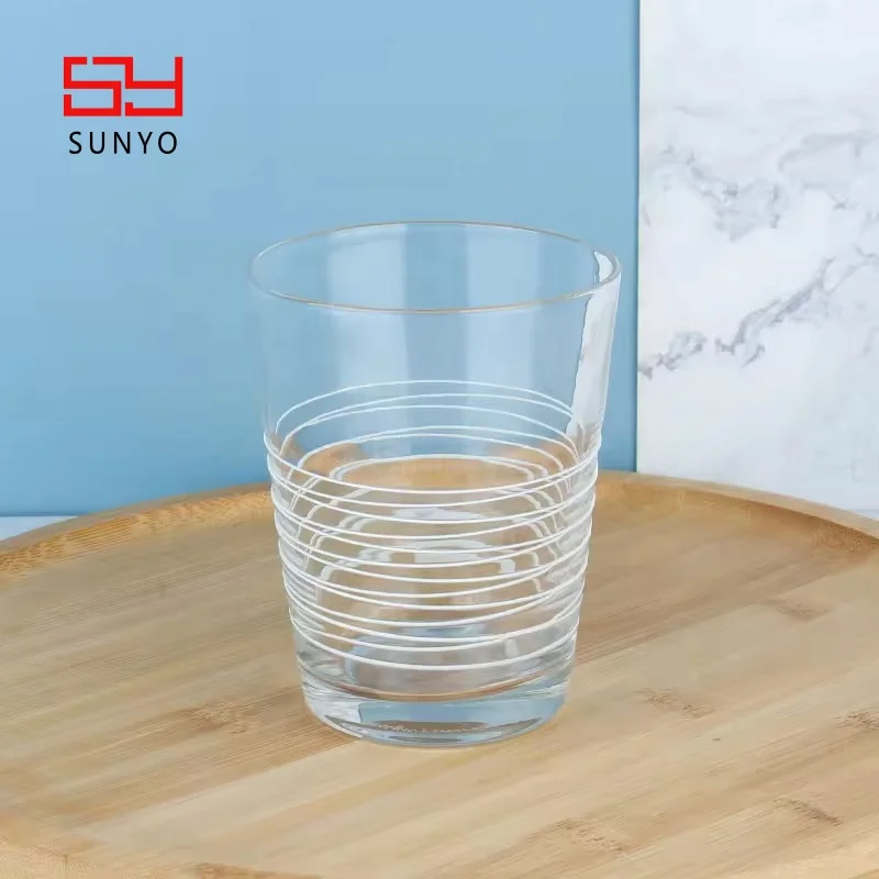 White Line Set Delicate Rim Clear Drinking Water Glass Highball Hand-made Bottle Glass Water For Home Life