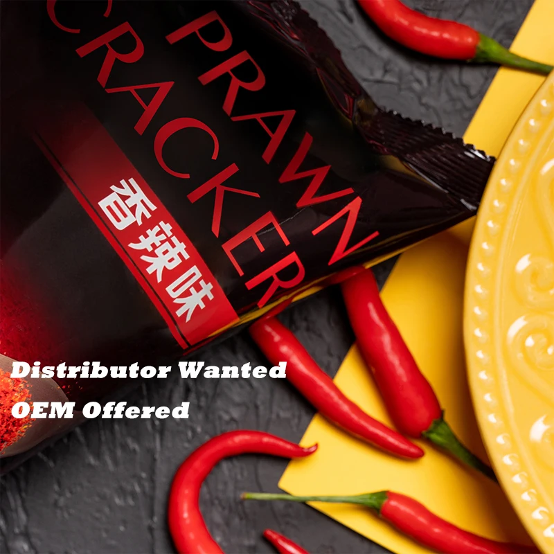 QINQIN OEM Prawn Cracker Spicy Flavor 80g Non-Fried Leisure Food Snacks Crispy Puffed Seafood Snacks Food