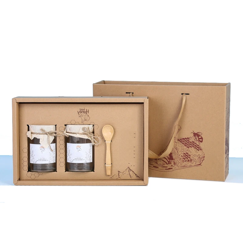 Customized Kraft Paper Empty Cosmetic Perfume Packaging Gift Box Biodegradable Honey Bottle Packaging Gift Boxes With Handle