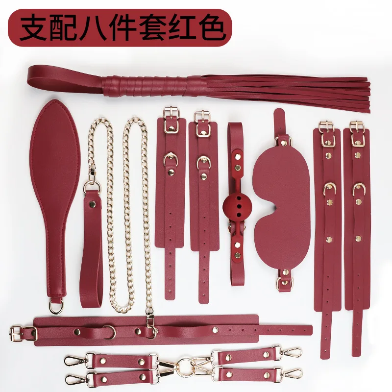 8Pcs Bondage Set with BDSM Whip Blindfold Adjustable Handcuffs Ankle Cuffs BDSM Adult Bondage Kit