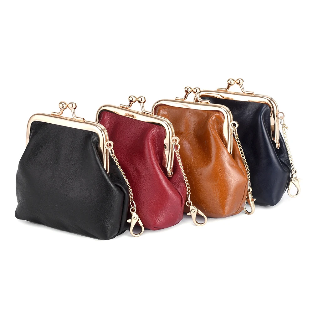 Fashion High Quality Vintage Coin Purse Genuine Oil Leather With Metal Clasp Earphone Keychain Storage Bag