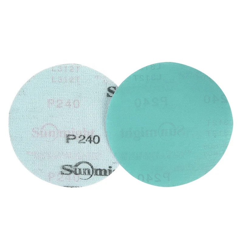 Supplier sun might 5 inch 125mm Aluminium Oxide Green hook and loop PET Film sanding disc