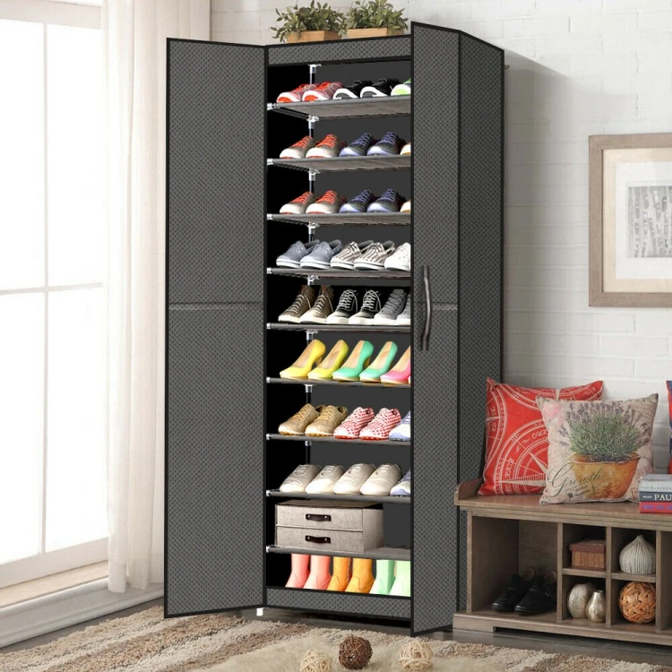 Home Furniture 10 Layers Shoe Rack Cabinet With Open Door Cover