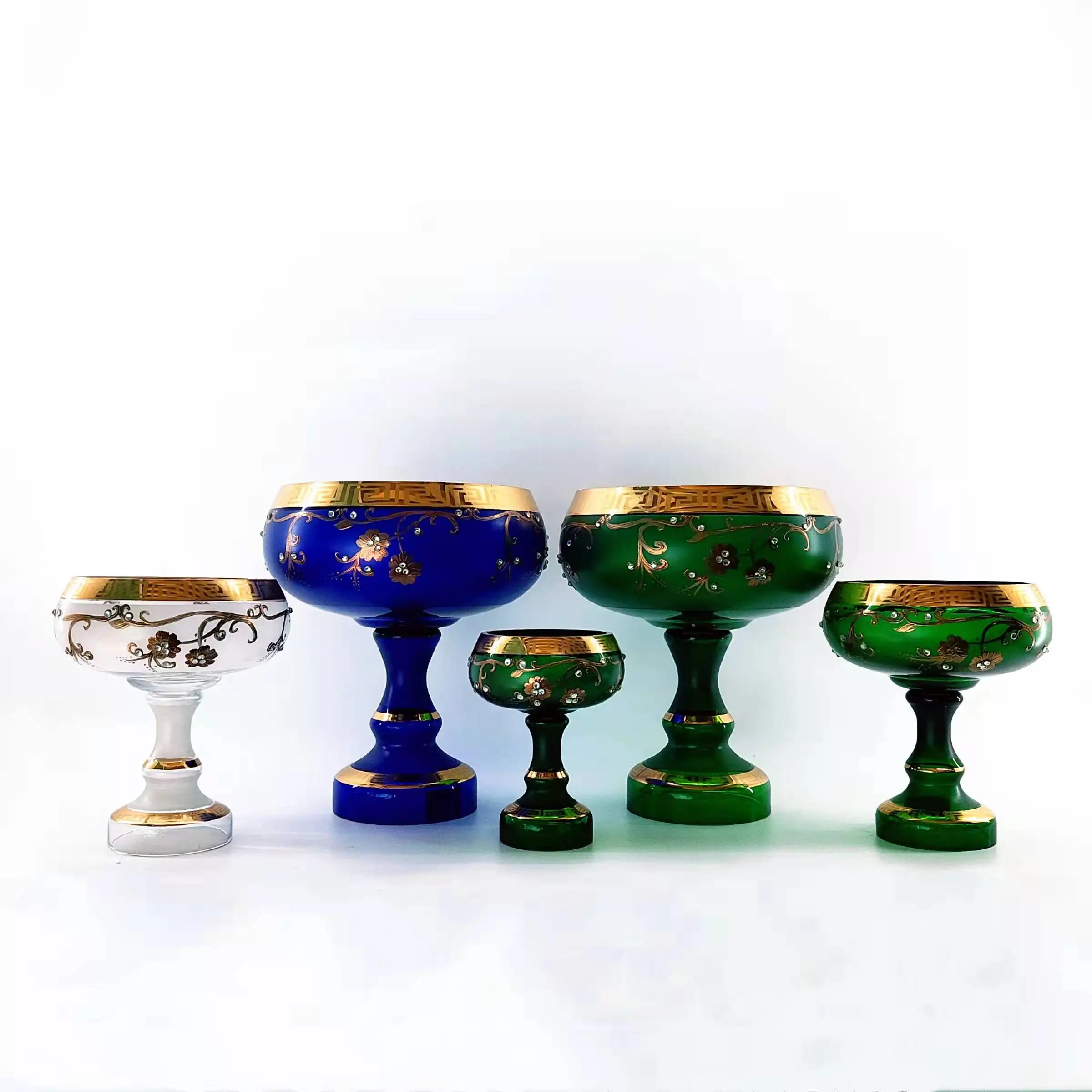 Hand Made Bohemia Glass Fruit Bowl with real gold decoration