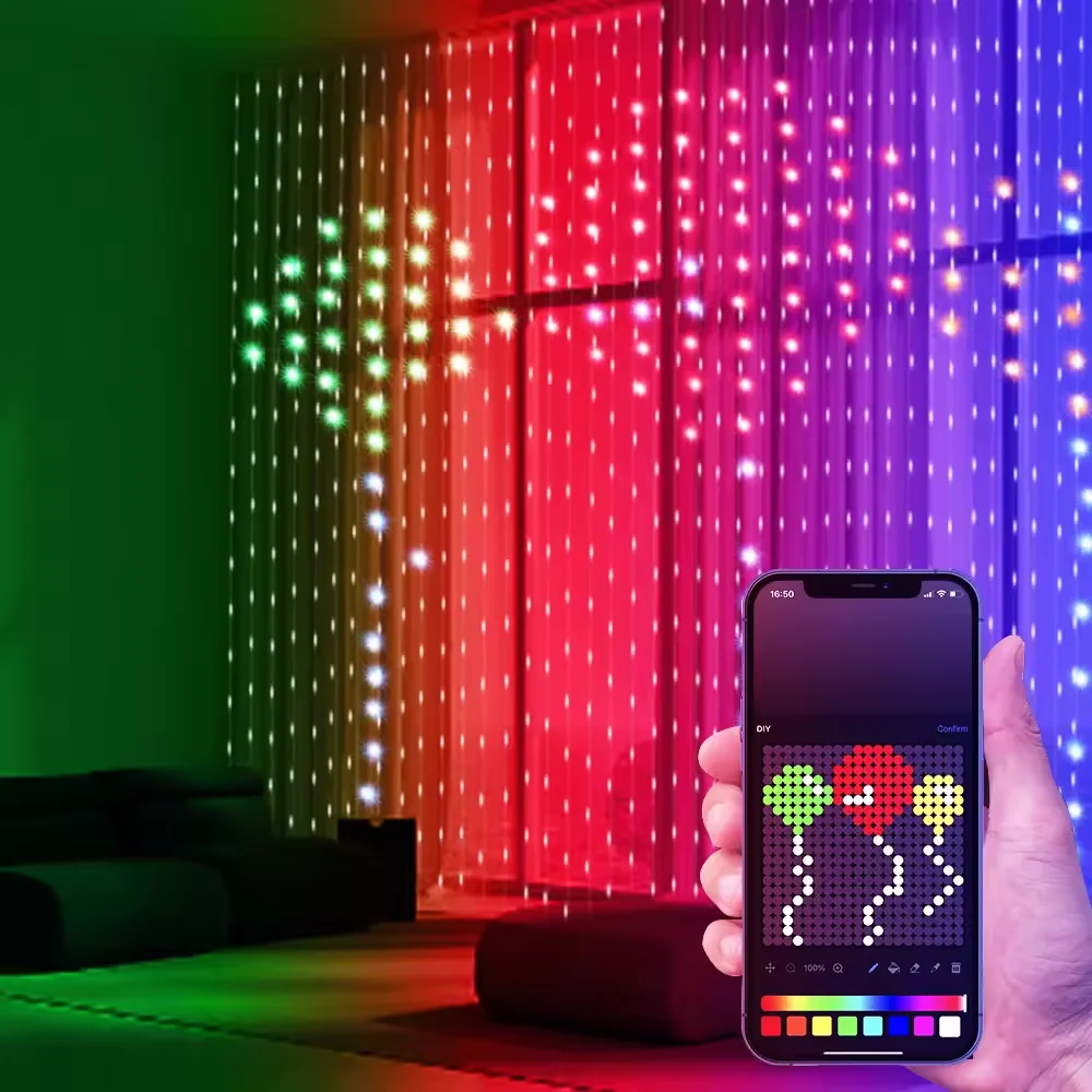 wifi bluetooth smart APP control smart curtain light USB plug in smart curtain light 1 x 1m 2m x 2m 3 x3 m indoor for home DIY