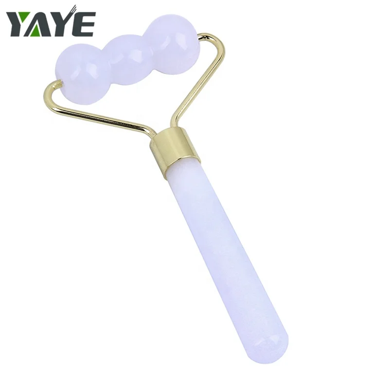 Handheld Massage Gourd head Roller Rose Quartz Facial Roller Single Jade Roller