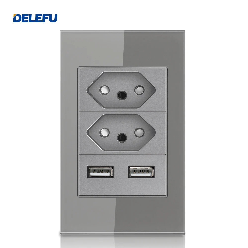 Brazilian standard glass USB wall socket, electrical socket panel, model 118 6 pin wall plug socket