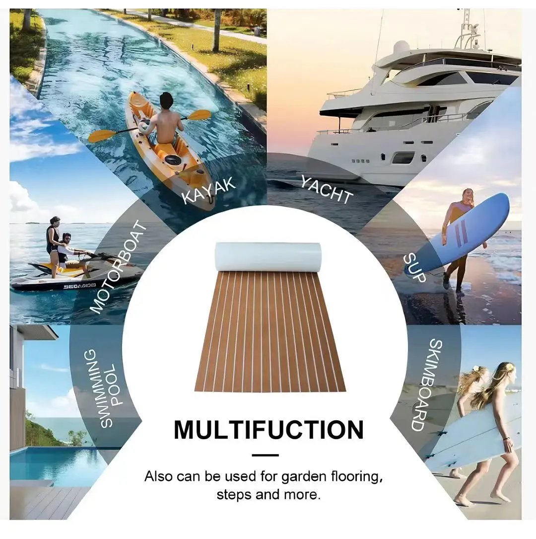 Durable EVA Foam UV Resistant Marine Deck Covering Synthetic Teak Brushed Outdoor Boat Or Yacht Flooring