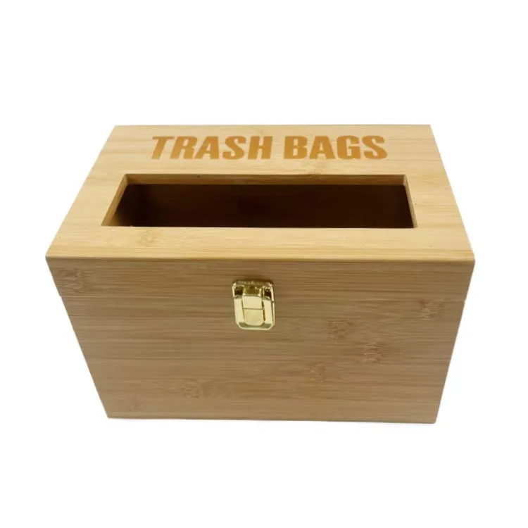 WDF Wall Mount Bamboo Plastic Bag Holders Grocery Garbage Bags dispenser Bamboo Trash Bag Dispenser with Lock and Holder