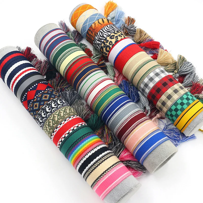 Trendy MST Custom Letters Embroidered Webbing Tassel Wristbands Blank Bracelet Woven Embroidery Decor Bracelets Gifts Wholesale