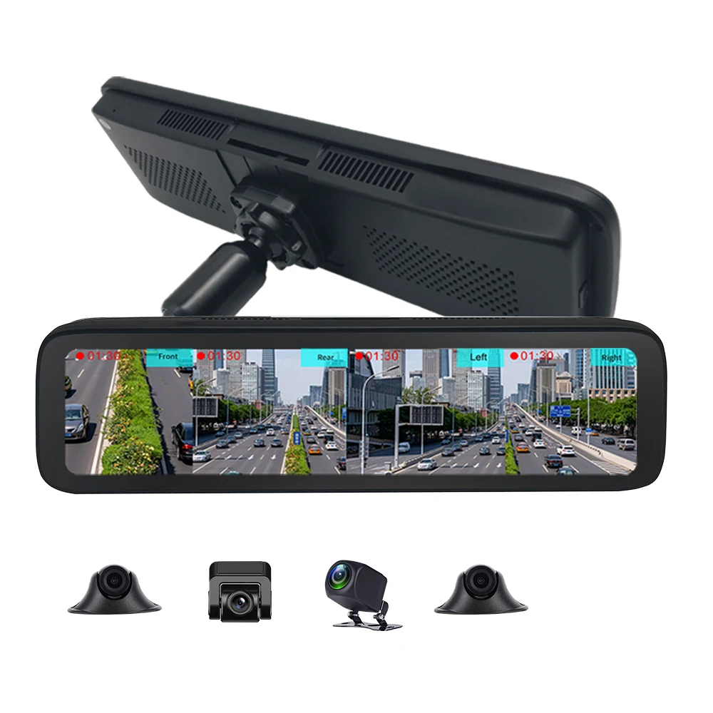 12 Inch Dashboard Rearview Mirror Car DVR 4CH Camera Lens  720P Car Video Recorder G-sensor 360 degree view 256G SD card