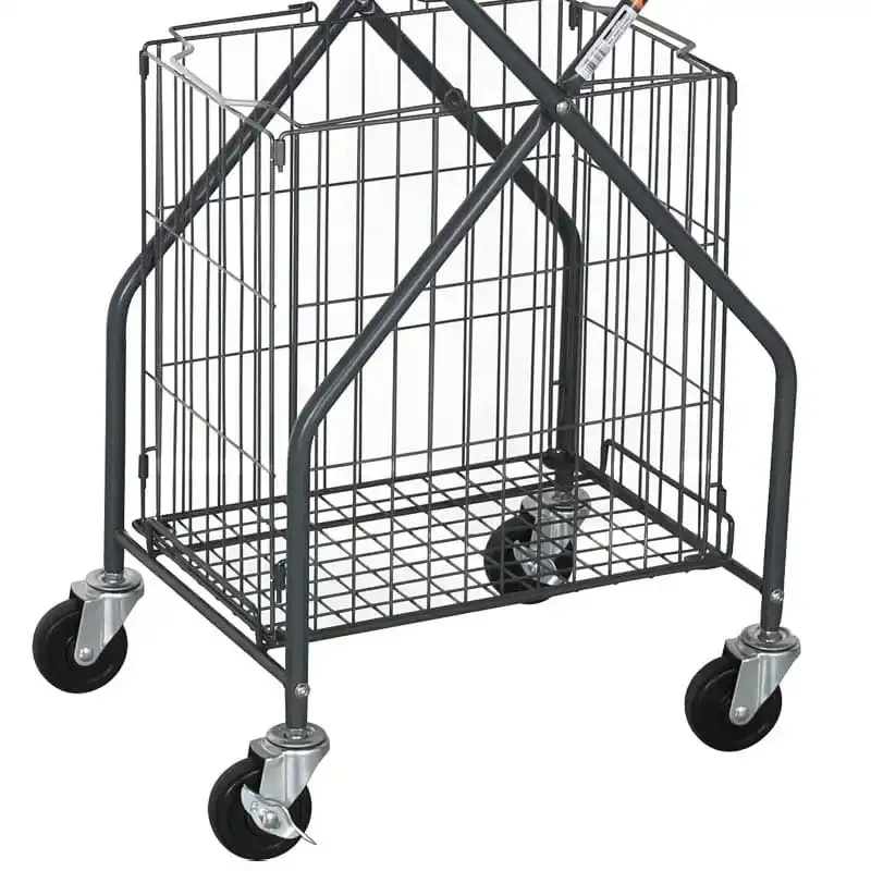 Steel Furniture Factory Two Tier Basket Laundry Trolley Two Basket Shopping Cart