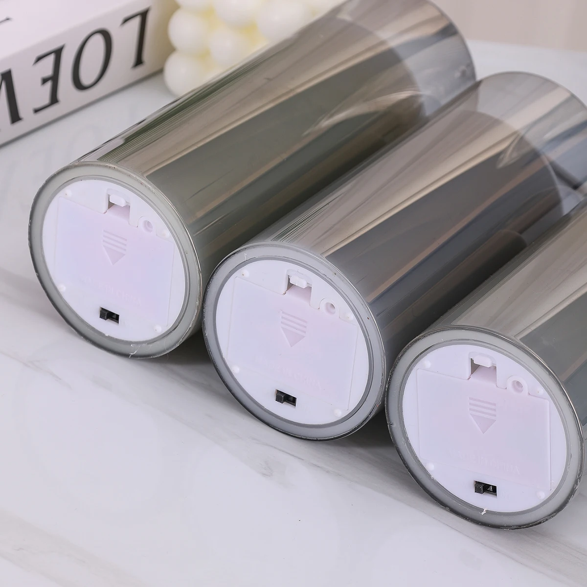 Grey Glass Real Wax  Flameless Led Candle Lights Lamp Electroplated gray  High Quality  Flameless D7.5*H10/12.5/15/17.5/20cm