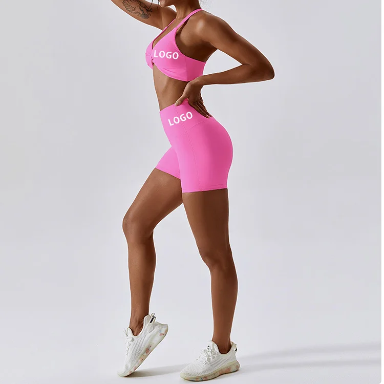 2 Piece Lift Workout Sport Exercise Gym Wear Women Legging Camel Proof Yoga Clothes Set Hot Pink For Women Gym Fitness Sets
