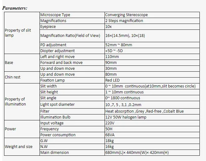 optical equipment high quality eye examination SLM-66B slit lamp microscope