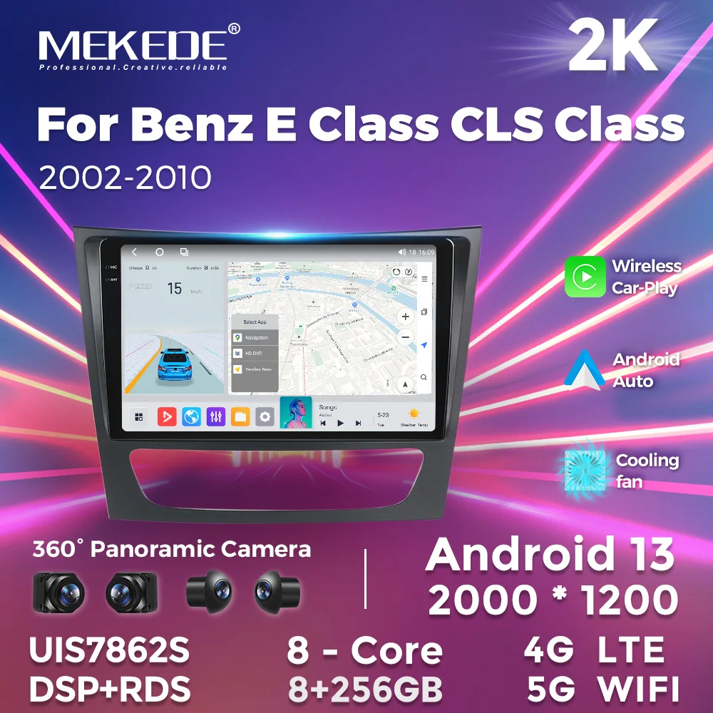 MEKEDE MS Android 12 8+128GB Car Radio for Benz E-class W211 E Class CLS Class 2002-2010 Colling Fan Car-play BT Stereo