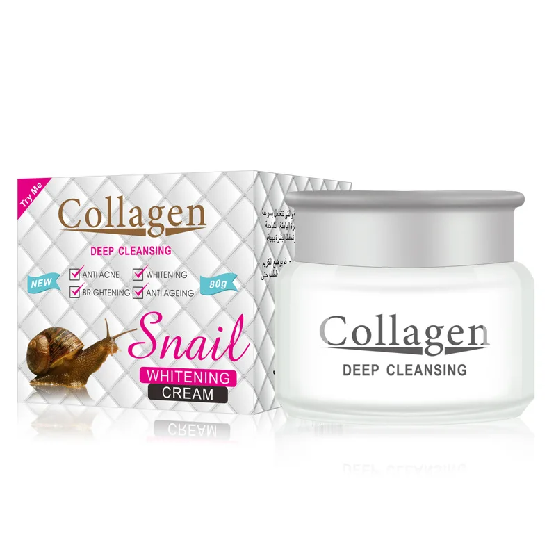 
80g Collagen Snail Whitening Facial Cream Face Care Deep Cleansing Anti Acne Anti Aging Brightening Face Cream 