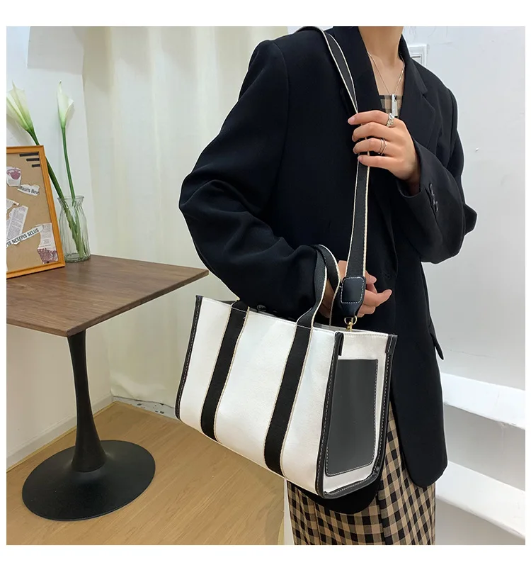 2024 summer new fashion canvas bag Large capacity hand bill shoulder crossbody Tote bag Factory wholesale
