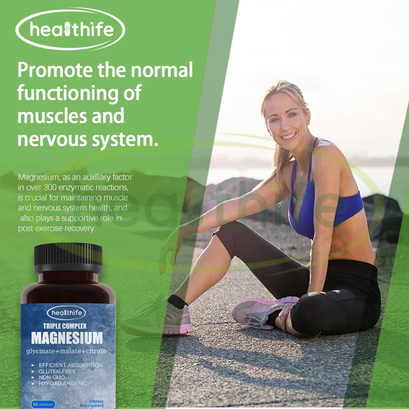 Healthife Magnesium Complex Supplement Magnesium Glycinate Malate Citrate 500Mg 90 Capsules