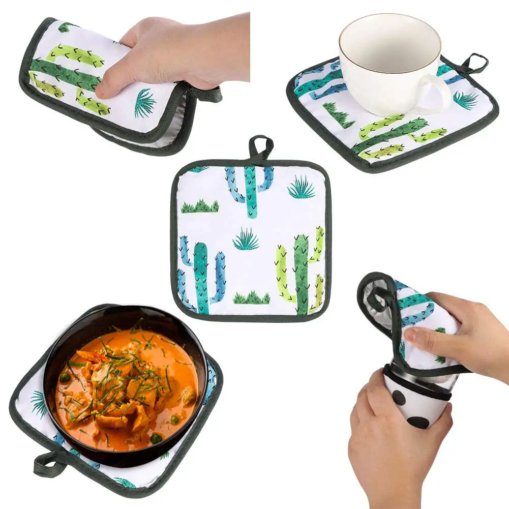 Оптовая продажа, варежка и держатель для кастрюль из 100% хлопка с принтом