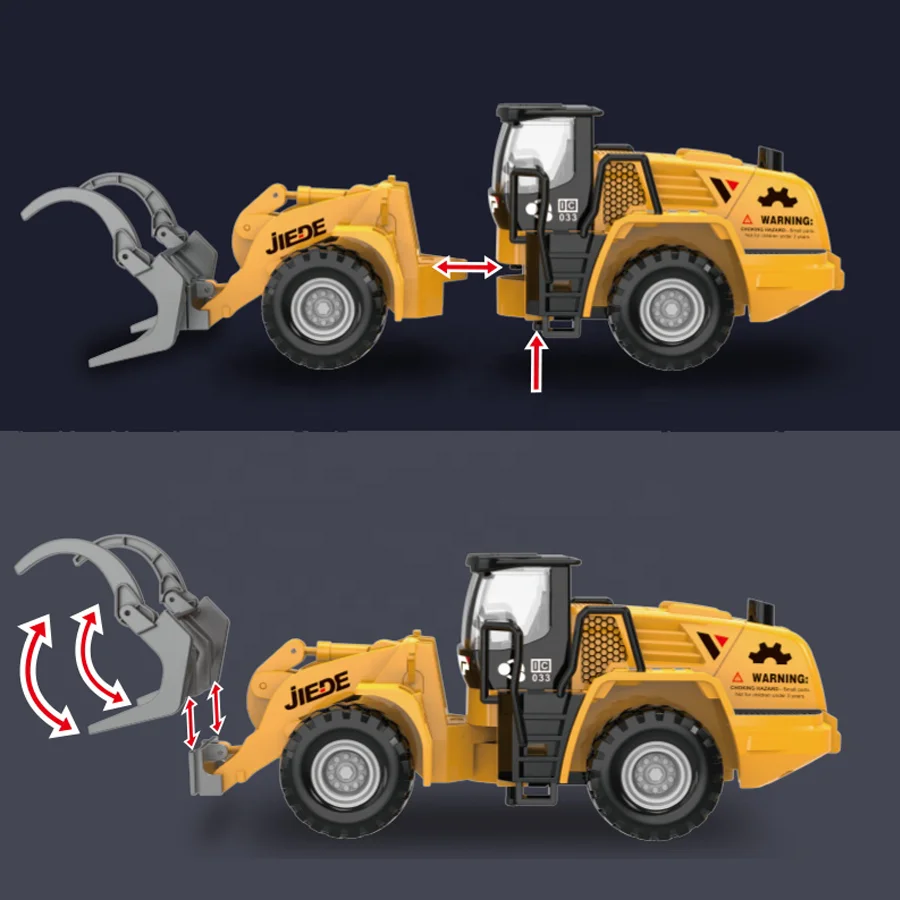 1:40 Alloy Engineer Cars Grab Kids Truck Friction Powered Heavy Wheeled Feller Buncher for Educational Toys