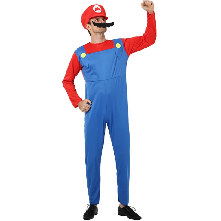
HG Wholesale 2021 Halloween Cute Animation Cosplay Costume Mario suit theme Dance Costume Kids And Parents Clothes 