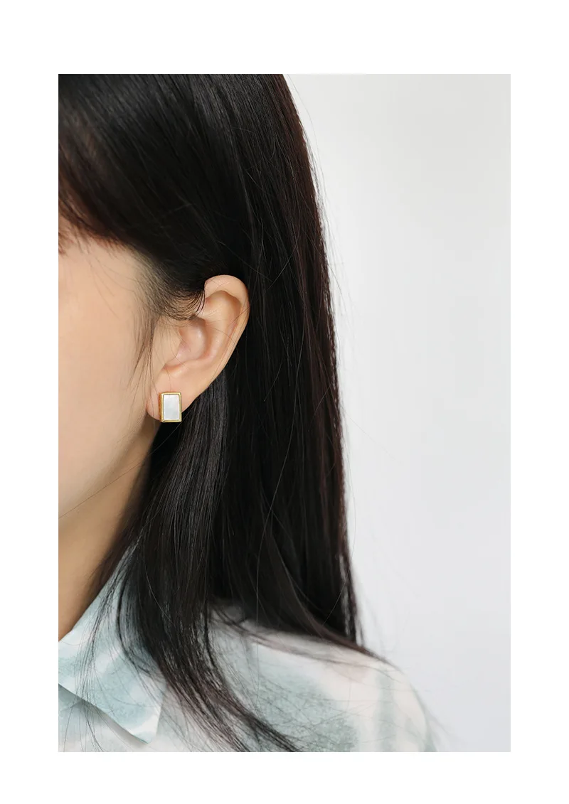 VIANRLA rectangle stud earrings 925 sterling silver elegant white shell stud earrings