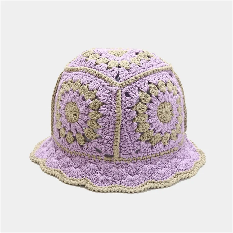 Custom Hollow Flower Winter Knitted Fisherman Cap Handmade Crochet Bucket Hat