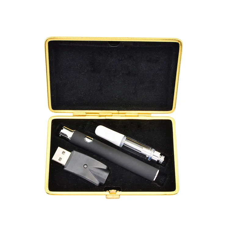 
Ceramic Coil vape Start Kit Disposable Glass Cbd Vape Pen With Usb Charger leather case 