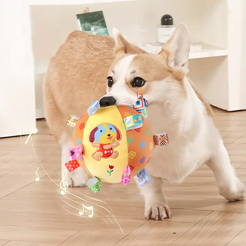 Wholesale Colorful Terylene Chew Dog Toy Football Plush Ball with Sound for Baby Leaning Color
