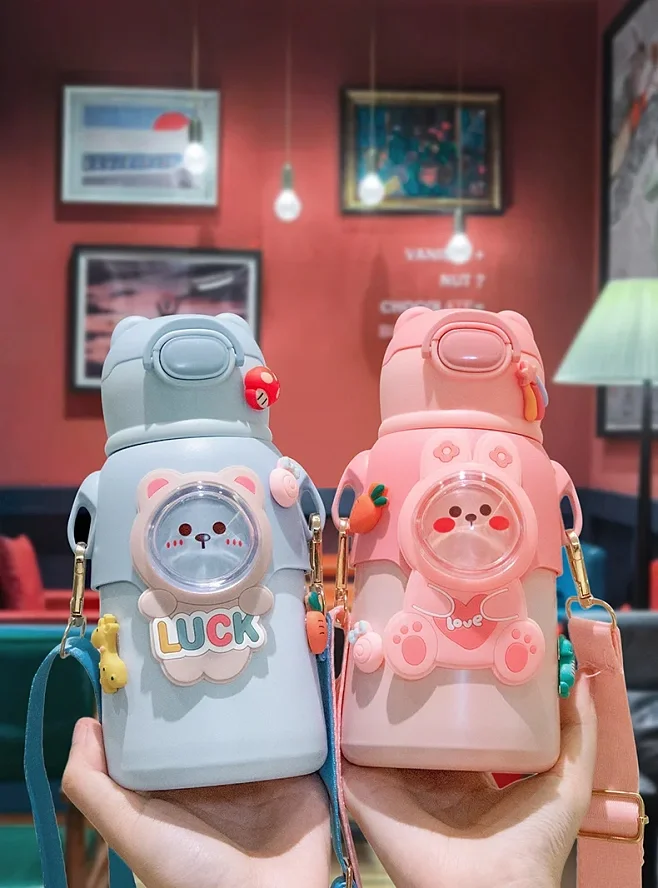 Children Thermos Mug Stainless Steel Leak-Proof Vacuum Flask With Straw Cartoon Thermal Water Bottle Thermocup Drinkware