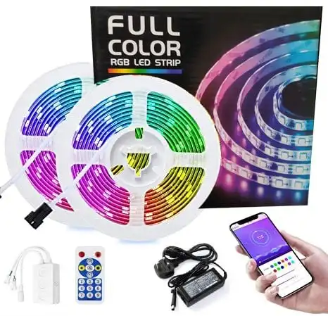 Dream Lights RGBIC Full Color LED Strip Set Bluetooth Music Sync Smartphone App IR Remote Baby Shower Party & Special Occasion