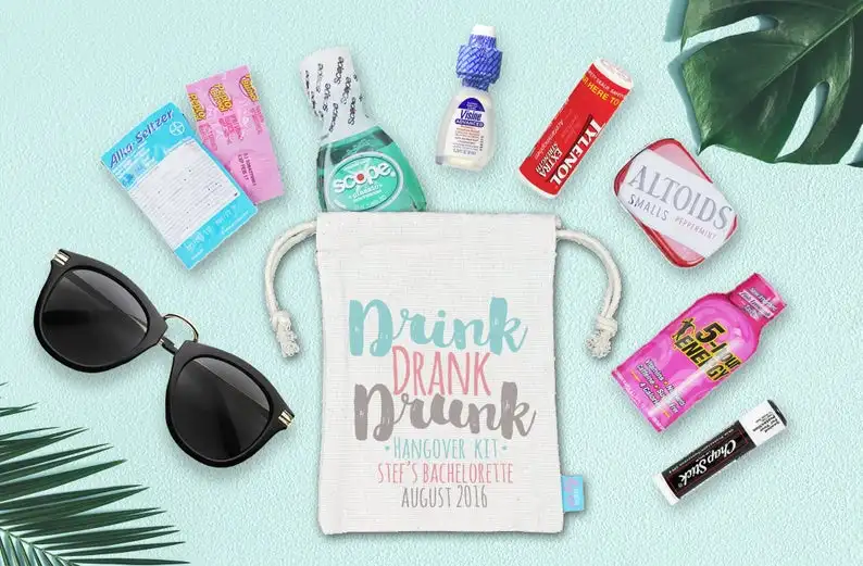 
Hangover Kit Bachelorette Party Hangover Kit- Heavy Weight Cotton Canvas Double Drawstring Mini Favor Bags 