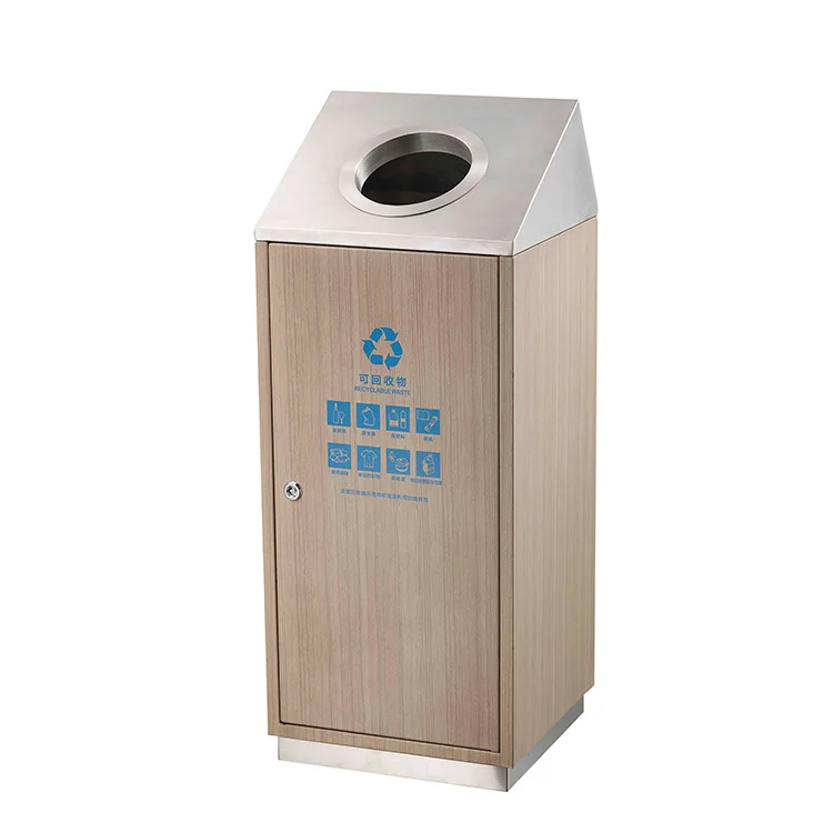 Wood-grain Painted Recycle Containers Sorted Garbage Trash Can For Public Places