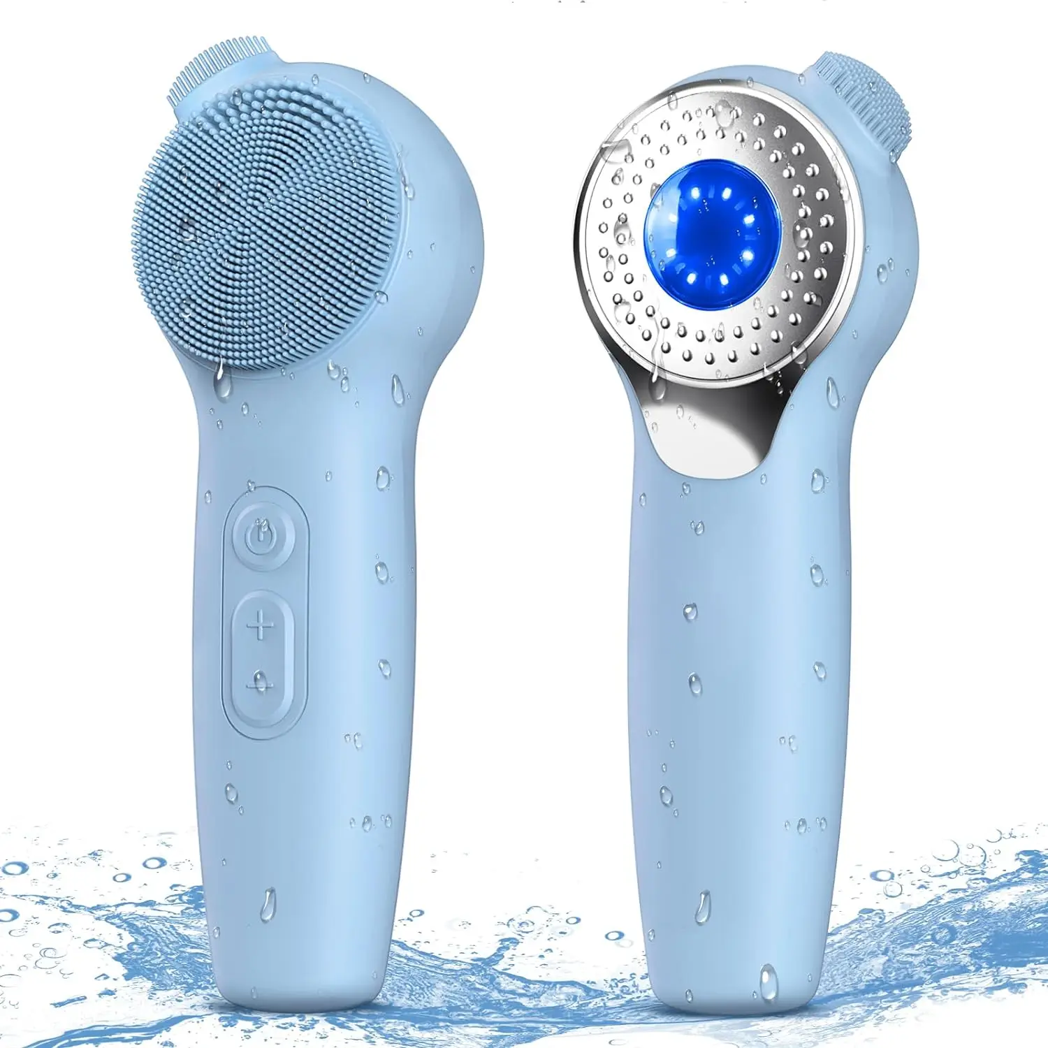 New Rechargeable Silicone Cleanser IPX7 Waterproof Red And Blue Light Vibration Hot Compress Facial Cleanser
