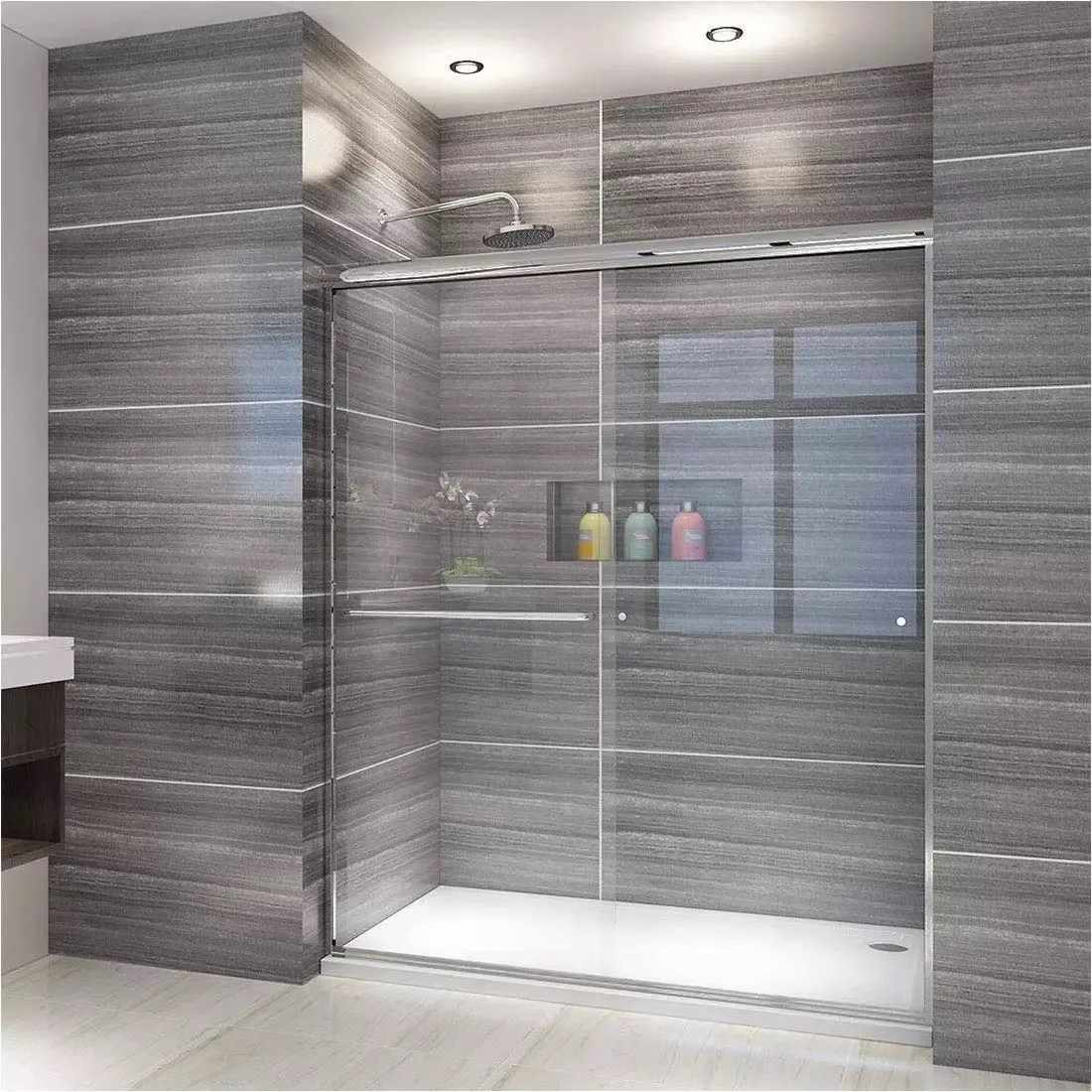 SALLY Wholesale ANSI Semi-Frameless Sliding Shower Doors Sliding Bathroom Easy Clean Coating Tempered Sliding Shower Glass Door