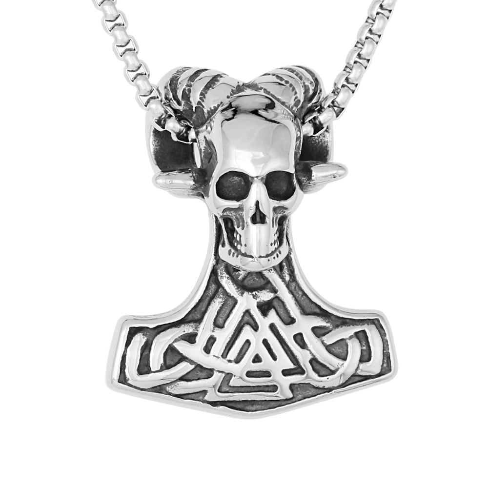 Hip Hop Jewelry Stainless Steel Demon Sheep Goat Head Skull Pendant Viking Valknut Irish Knot Thor Hammer Pendant