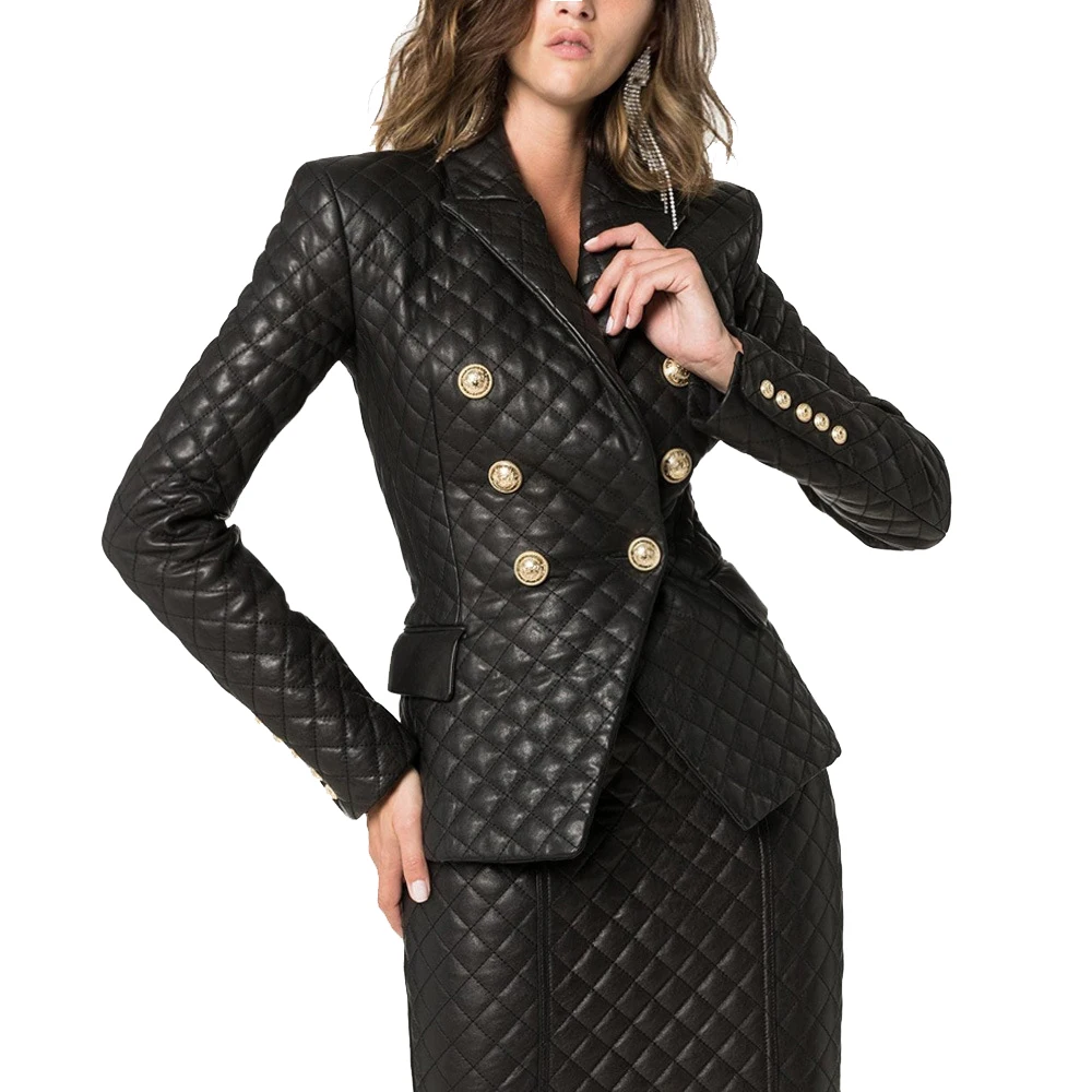 High quality long sleeve rhomboid leather blazer/coat/jacket for ladies
