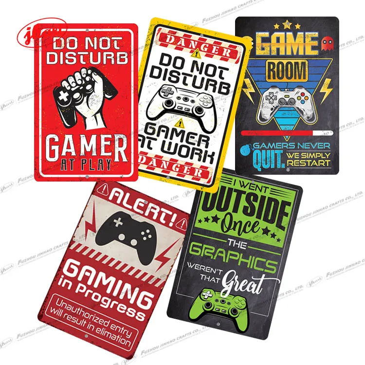 DO NOT DISTURB GAMER AT WORK Metal Sign Game Room Bar Pub Club Metal Wall Print Vintage Dart Lounge Tin Sign Poker Room Signs