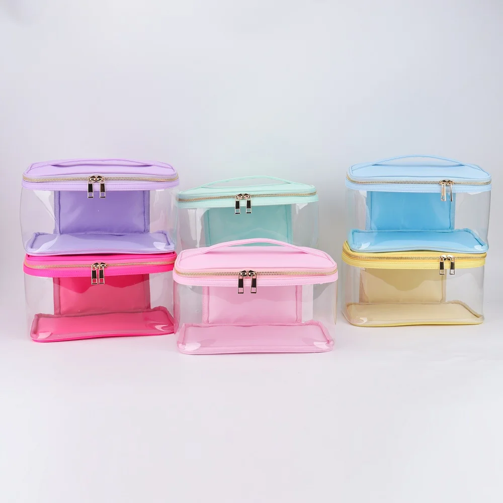 Large make up clear cosmetic waterproof travel transparent pvc hair nail accessories pouch beach organizer hang toiletry bag