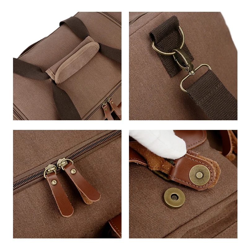 Spot goods mens canvas travel duffel overnight bag womens black gym sports bag leather