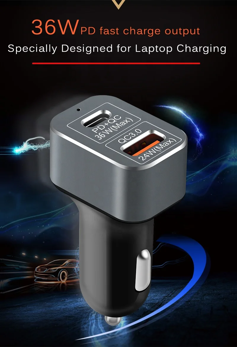 WISTAR 60 Вт Высокая мощность Type-C PD 36 Вт USB Автомобильное зарядное устройство с QC3.0 24 Вт мобильное автомобильное зарядное устройство