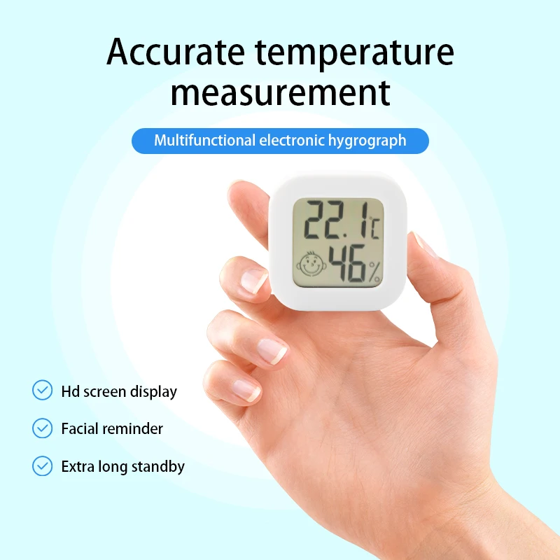Electronic Digital Temperature and Humidity Meter Smiling Face Thermometer Car Mounted Refrigerator Indoor Pink