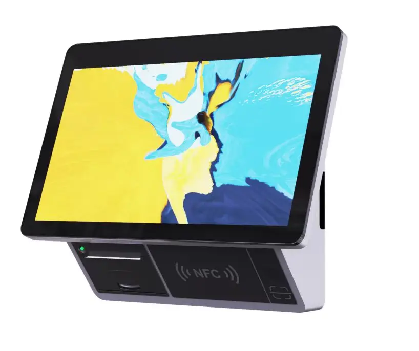 Wall-mounted all in one pos machine with built in 58mm printer, ORscanner, NFC card reader