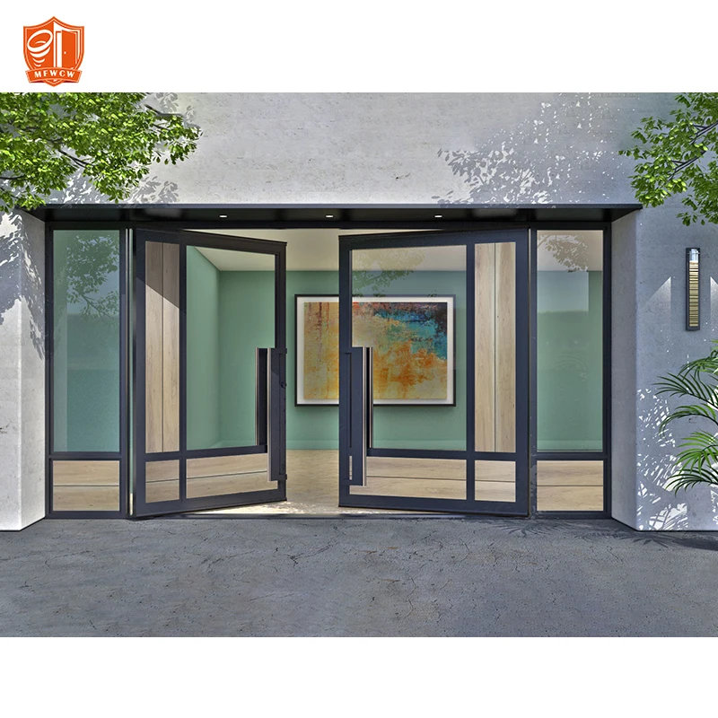 Aluminum Glass Pivot Door Interior office glass partition profiles Slim frame invisible hinged Pivot Door