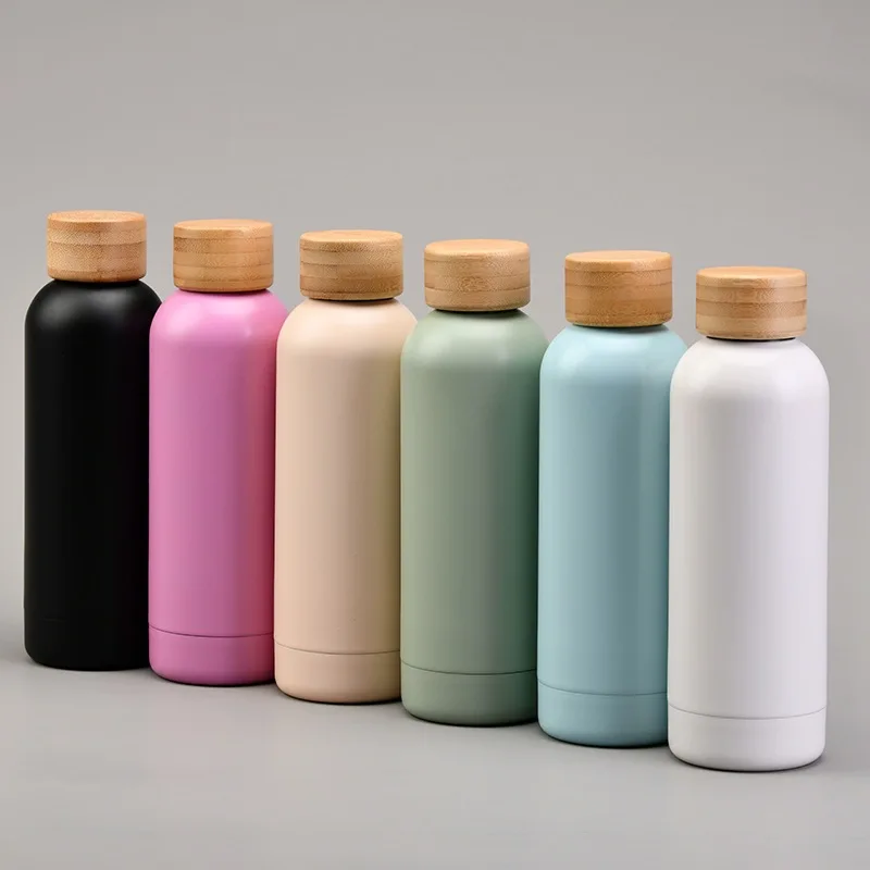 Double Walled Vacuum Insulated Eco Bamboo Cap Stainless Steel Water Bottle Without Bisphenol A